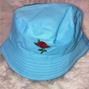 Light Blue Bucket Hat with Rose